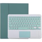 TG-102BC Tastiera Bluetooth verde staccabile + custodia protettiva in pelle in microfibra per iPad 10,2 pollici / iPad Air (2019), con touch pad, slot per penna e supporto (verde scuro)