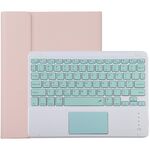 TG-102BC Tastiera Bluetooth verde staccabile + custodia protettiva in pelle in microfibra per iPad 10,2 pollici / iPad Air (2019), con touch pad, slot per penna e supporto (rosa)