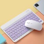 Set da tastiera e mouse universale ultra-sottile tastiera Bluetooth e mouse per tablet telefoni, dimensioni: 7 pollici (tastiera viola + topo bianco)