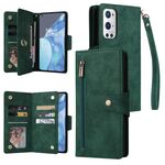 Per OnePlus 9 Pro Rivet Buckle 9 carte da telefono in pelle a tre volte (verde)