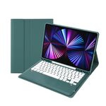 C12B Custodia per tablet in pelle con tastiera Bluetooth e slot per penna staccabile per iPad Air 13 2025/2024/Pro 12,9 pollici 2021/2020/2018 (verde scuro)
