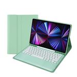 C12B Custodia per tablet in pelle con tastiera Bluetooth e slot per penna staccabile per iPad Air 13 2025/2024/Pro 12,9 pollici 2021/2020/2018 (verde menta)