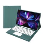 T12B-A Custodia per tablet in pelle con tastiera Bluetooth e touchpad staccabile per iPad Air 13 2025/2024/Pro 12,9 pollici 2021/2020/2018 (verde scuro)