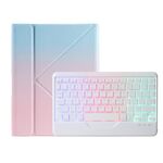 Per iPad 2025/2022 B10S Custodia in pelle con tastiera Bluetooth con retroilluminazione a tre colori (blu rosa)