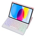 Custodia in pelle per tastiera Bluetooth trasparente in acrilico con rotazione a 360° per iPad 2022 con retroilluminazione (rosa)