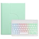 Per iPad 10.2 2021 / Air 2019 Retroilluminazione a tre colori Custodia in pelle per tastiera Bluetooth girevole a 360 gradi bianca (verde menta)