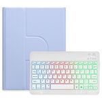 Per iPad 10.2 2021 / Air 2019 Retroilluminazione a tre colori Custodia in pelle per tastiera Bluetooth girevole a 360 gradi bianca (viola chiaro)