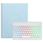 Per iPad 10.2 2021 / Air 2019 Retroilluminazione a tre colori Custodia in pelle per tastiera Bluetooth girevole a 360 gradi bianca (azzurro cielo)