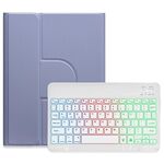 Per iPad 10.2 2021 / Air 2019 Retroilluminazione a tre colori Custodia in pelle per tastiera Bluetooth girevole a 360 gradi bianca (viola lavanda)