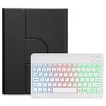 Per iPad 10.2 2021 / Air 2019 Retroilluminazione a tre colori Custodia in pelle per tastiera Bluetooth girevole a 360 gradi bianca (nero)