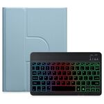 Per iPad Air 2022 / iPad Pro 11 2021 Retroilluminazione a tre colori Custodia in pelle per tastiera Bluetooth girevole a 360 gradi nera (nebbia blu)