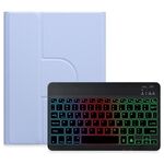 Per iPad Air 2022 / iPad Pro 11 2021 Retroilluminazione a tre colori Custodia in pelle per tastiera Bluetooth girevole a 360 gradi nera (viola chiaro)