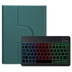 Per iPad Air 2022 / iPad Pro 11 2021 Retroilluminazione a tre colori Nero Custodia in pelle per tastiera Bluetooth girevole a 360 gradi (verde scuro)