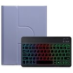 Per iPad 10.2 2021 / Air 2019 Retroilluminazione a tre colori Custodia in pelle per tastiera Bluetooth girevole a 360 gradi nera (viola lavanda)