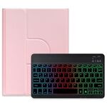 Per iPad 10.2 2021 / Air 2019 Retroilluminazione a tre colori Custodia in pelle per tastiera Bluetooth girevole a 360 gradi nera (rosa)