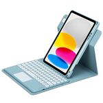 Per iPad 10th Gen 10.9 2022 Custodia in pelle con tastiera Bluetooth girevole a 360 gradi con pulsante rotondo e touchpad (nebbia blu)