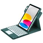 Custodia in pelle con tastiera Bluetooth girevole a 360 gradi per iPad 10th Gen 10.9 2022 con touchpad (verde scuro)