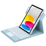 Per iPad 10th Gen 10.9 2022 Pulsante rotondo Custodia in pelle con tastiera Bluetooth girevole a 360 gradi con touchpad (azzurro cielo)