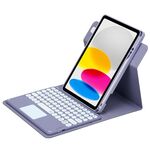 Custodia in pelle con tastiera Bluetooth girevole a 360 gradi per iPad 10th Gen 10.9 2022 con touchpad (viola lavanda)