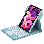 Custodia in pelle per tastiera Bluetooth girevole a 360 gradi per iPad Air 2022 / iPad Pro 11 2021 con touchpad (blu nebbia)