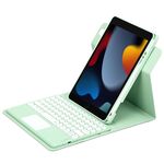 Per iPad 10.2 2021 / Air 2019 Custodia in pelle con tastiera Bluetooth girevole a 360 gradi con pulsante rotondo con touchpad (verde menta)