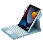 Per iPad 10.2 2021 / Air 2019 Custodia in pelle con tastiera Bluetooth girevole a 360 gradi con pulsante rotondo con touchpad (blu nebbia)
