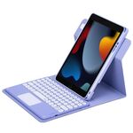 Per iPad 10.2 2021 / Air 2019 Custodia in pelle con tastiera Bluetooth girevole a 360 gradi con pulsante rotondo e touchpad (viola chiaro)