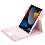Per iPad 10.2 2021 / Air 2019 Pulsante rotondo Custodia in pelle con tastiera Bluetooth ruotabile a 360 gradi con touchpad (rosa)