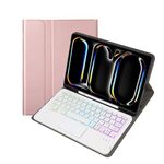 Custodia per tablet in pelle con tastiera touch Bluetooth retroilluminata per iPad Pro 11 2024 A13B-AS con slot per penna (oro rosa)