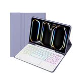 Custodia per tablet in pelle con tastiera touch Bluetooth retroilluminata per iPad Pro 11 2024 A13B-AS con slot per penna (viola)