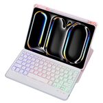 Per iPad Pro 11 2024 L13-BS Custodia in pelle con tastiera Bluetooth trasparente in acrilico con rotazione a 360° e retroilluminazione (rosa)