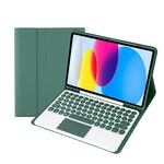 Per iPad 10a generazione 10.9 2022 YA10B-A Pelle di agnello Texture Tastiera Bluetooth Touch Custodia per tablet in pelle con slot per penna (verde scuro)