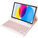 Per iPad 10a Gen 10.9 2022 A10B Pelle di Agnello Texture Ultra-sottile Tastiera Bluetooth Custodia Tablet in Pelle con Slot per Penna (Rosa)