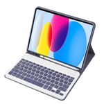 Per iPad 10a Gen 10.9 2022 A10B Pelle di Agnello Texture Ultra-sottile Tastiera Bluetooth Custodia Tablet in Pelle con Slot per Penna (Viola)
