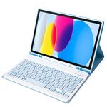 Per iPad 10a generazione 10.9 2022 A10B Pelle di agnello Texture Custodia per tablet in pelle con tastiera Bluetooth ultrasottile con slot per penna (Blue Baby)
