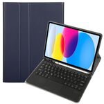 Per iPad 10a Gen 10.9 2022 A10B-A Pelle di agnello Texture Tastiera Bluetooth Touch Custodia per tablet in pelle con slot per penna (blu scuro)