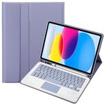 Per iPad 10a Gen 10.9 2022 A10B-A Pelle di Agnello Texture Tastiera Bluetooth Touch Custodia Tablet in Pelle con Slot per Penna (Viola)