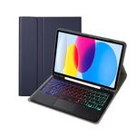 Per iPad 10a generazione 10.9 2022 A10B-AS Pelle di agnello Retroilluminazione Tastiera Bluetooth Touch Custodia per tablet in pelle con slot per penna (blu scuro)