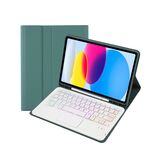 Per iPad 10a Gen 10.9 2022 A10B-AS Pelle di agnello Retroilluminazione Tastiera Bluetooth Touch Custodia per tablet in pelle con slot per penna (verde scuro)