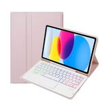 Per iPad 10a generazione 10.9 2022 A10B-AS Pelle di agnello Retroilluminazione Tastiera Bluetooth Custodia per tablet in pelle con slot per penna (rosa)