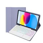 Per iPad 10a Gen 10.9 2022 A10B-AS Pelle di agnello Retroilluminazione Texture Tastiera Bluetooth Touch Custodia per tablet in pelle con slot per penna (Viola)