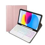 Per iPad 10a Gen 10.9 2022 A10B-AS Pelle di agnello Retroilluminazione Texture Tastiera Bluetooth Touch Custodia per tablet in pelle con slot per penna (oro rosa)