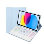 Per iPad 10a Gen 10.9 2022 A10B-AS Pelle di agnello Retroilluminazione Tastiera Bluetooth Touch Custodia per tablet in pelle con slot per penna (Blu Baby)