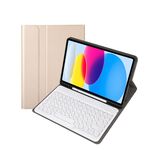 Per iPad 10a Gen 10.9 2022 YA10B Pelle di Agnello Texture Tastiera Bluetooth Custodia Tablet in Pelle con Slot per Penna (Oro)