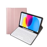 Per iPad 10a generazione 10.9 2022 YA10B Pelle di agnello Texture Tastiera Bluetooth Custodia per tablet in pelle con slot per penna (oro rosa)