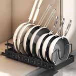 Mensola estraibile per pentole e padelle da cucina, organizer per piano di lavoro, vassoio per piatti da 42 cm con deflettore, nero