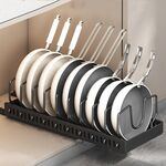 Mensola estraibile per pentole e padelle da cucina, organizer per piano di lavoro, vassoio per piatti da 52 cm con deflettore, nero