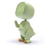 Sveglia elettronica con luce notturna a LED con schermo di ricarica USB e dinosauro, varietà di cartoni animati (verde chiaro)