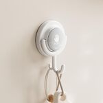 Gancio a ventosa senza foro per bagno, robusto, girevole, portante, da parete dietro la porta, senza traccia, gancio adesivo da parete, colore: grigio (gancio curvo)