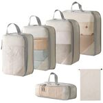 6 in 1 Borsa organizer da viaggio compressa in rete per bagagli, vestiti, scarpe e articoli da toeletta (beige)